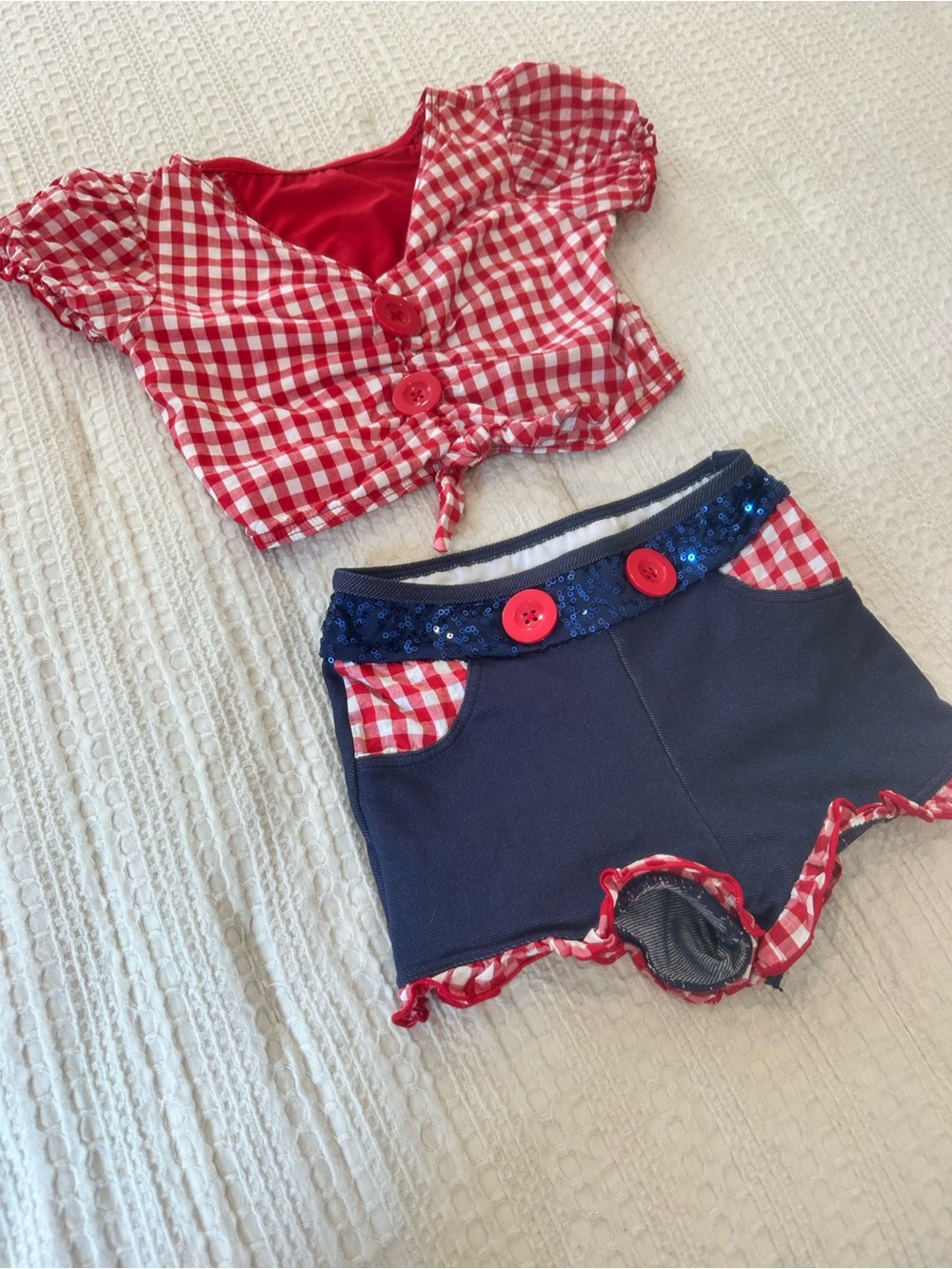 Girls Gingham Cowgirl Farmer Americana Patriotic Doll Costume Set Size Small 6/7